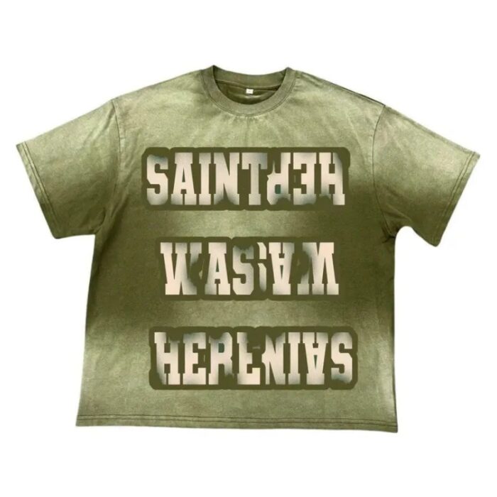Olive Green Saint Vanity Was Here T-shirt